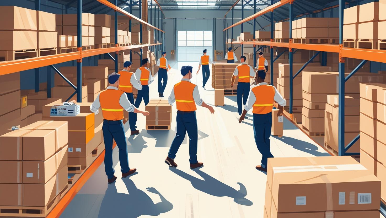 A smiling warehouse worker in a clean and organised warehouse setting, representing job satisfaction and a positive work environment.