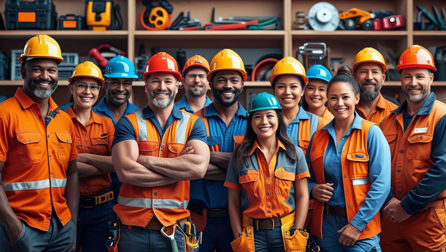 A team of skilled construction workers and engineers discussing plans on a building site in Birmingham