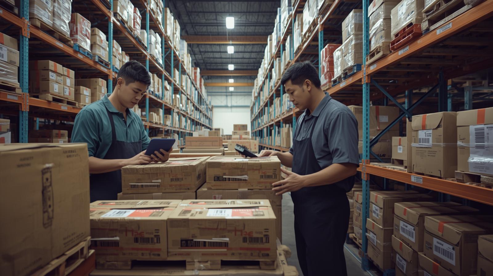 A forklift operator skillfully navigating a warehouse aisle.