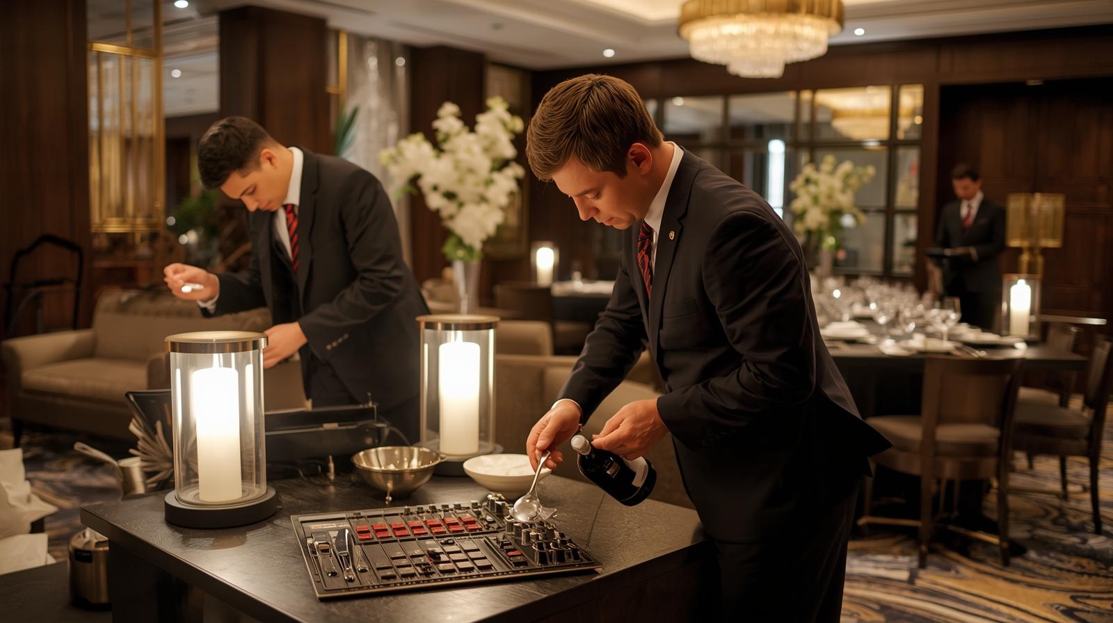 A smiling event professional engaging with guests at an event, showcasing excellent customer service and interaction skills.