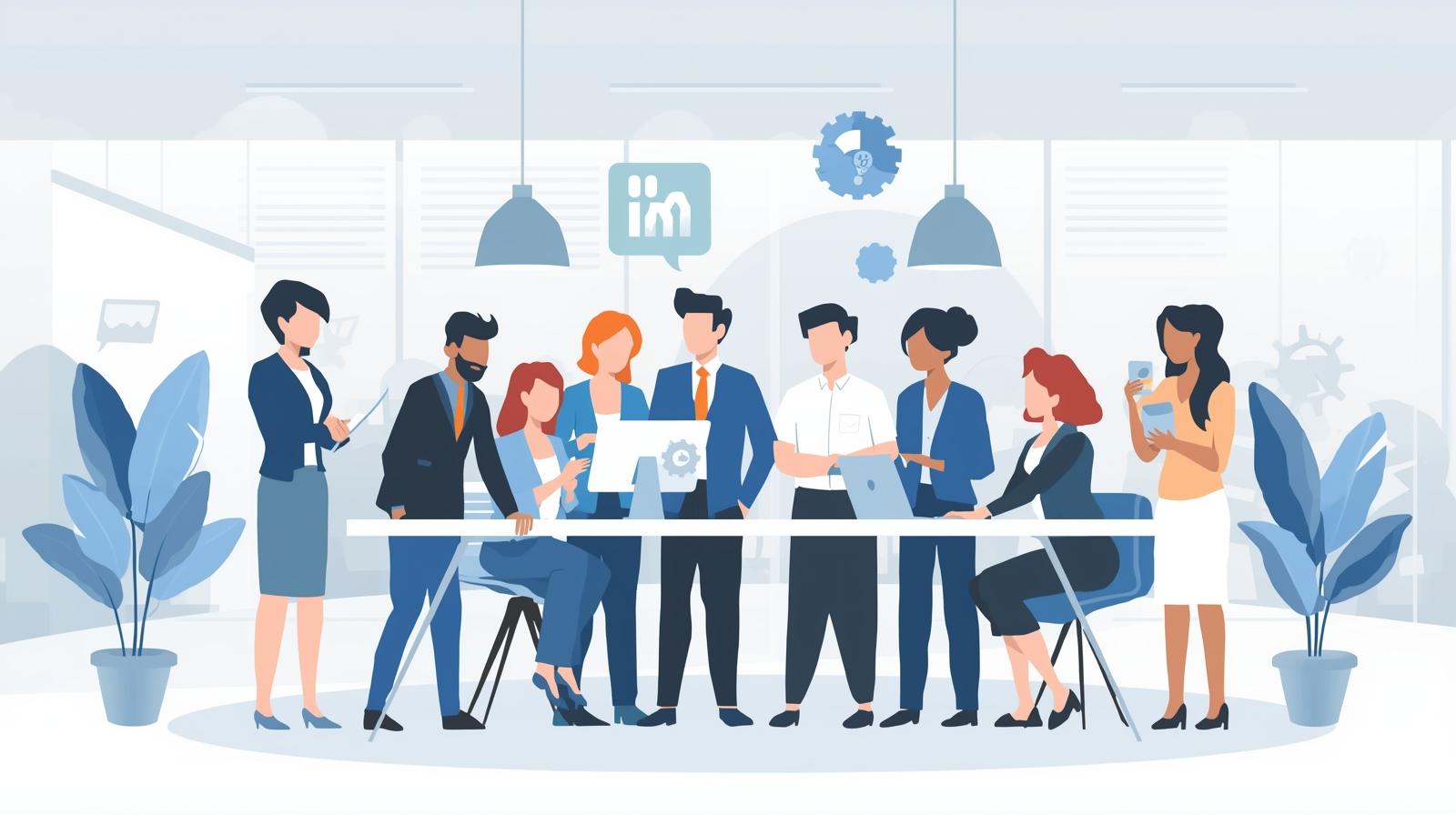 A diverse group of IT professionals working collaboratively in a modern office, representing skilled technical professionals.