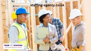 Construction workers on a busy site in the UK