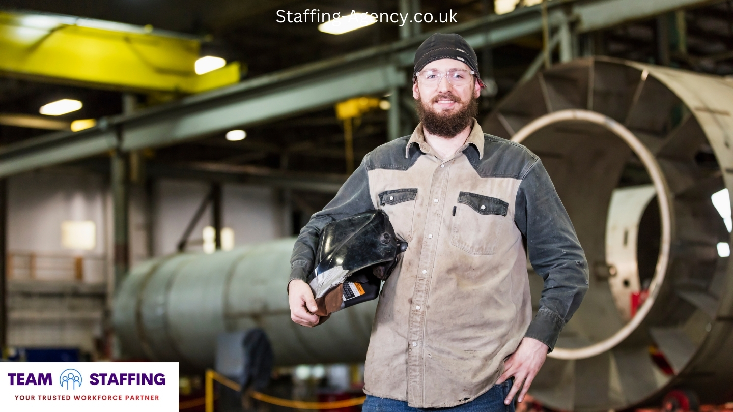 Team Staffing Agency recruiter interviewing a welder candidate