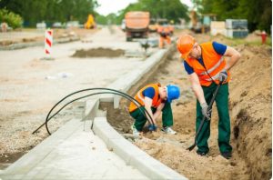 Specialized construction workers on site