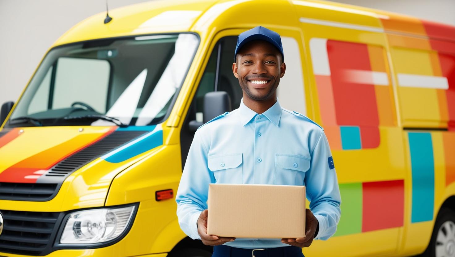 A van driver loading packages into a delivery van