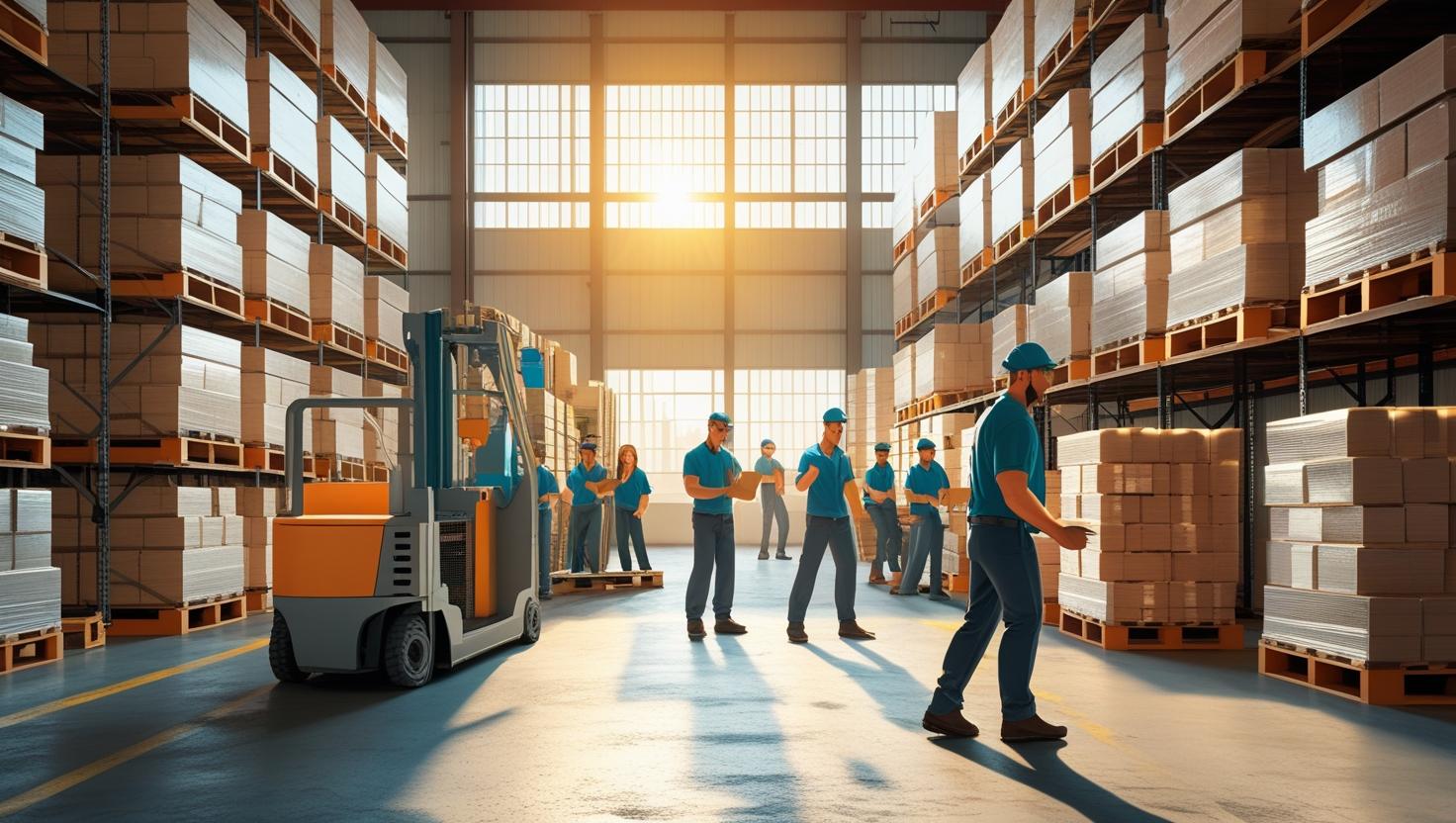 A team of warehouse workers collaborating in a well-lit and organised facility, showcasing the importance of skilled temporary staff.