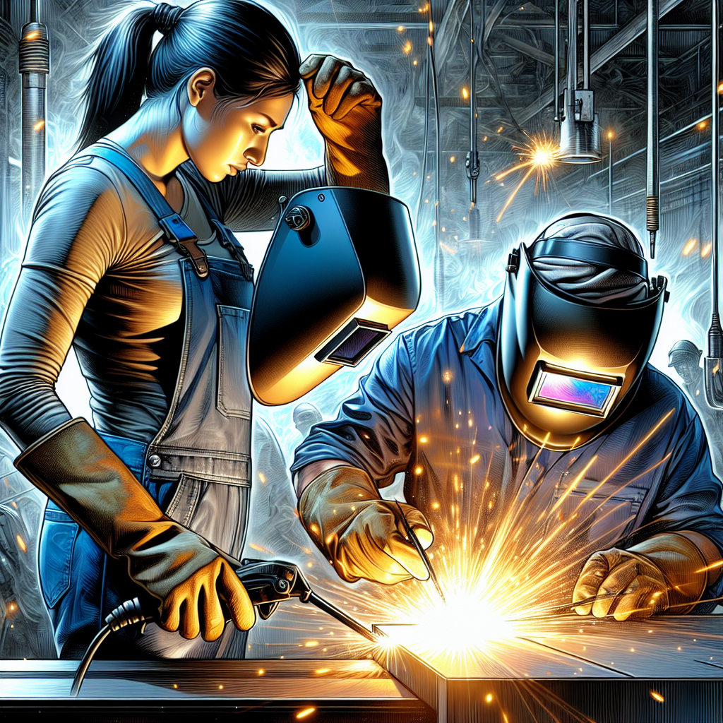 Welder using advanced technology in a modern factory setting