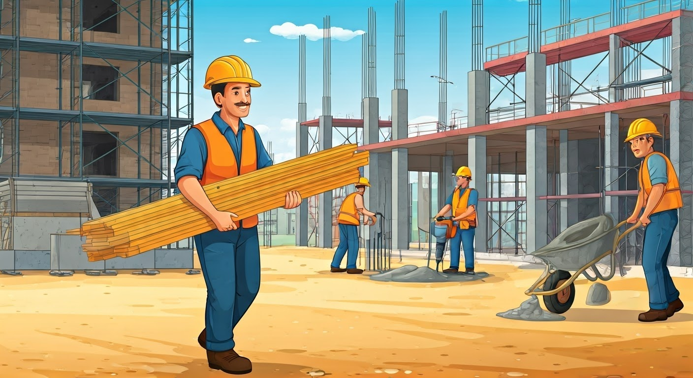 A group of happy construction workers on a job site